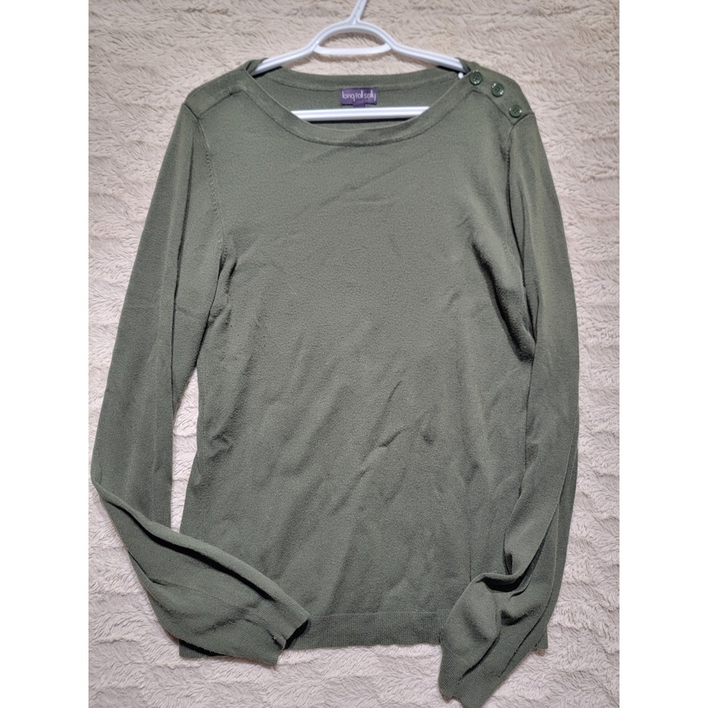 Long Tall Sally Womens Olive Green Shoulder Button Knit Sweater M Long Sleeve